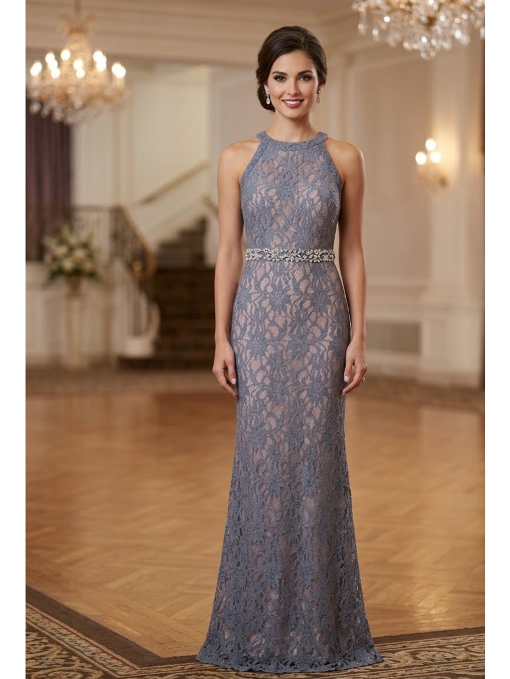 Jodi Kristopher Floor Length Lace Formal Halter Dress Size 5 Fairycore Ethereal